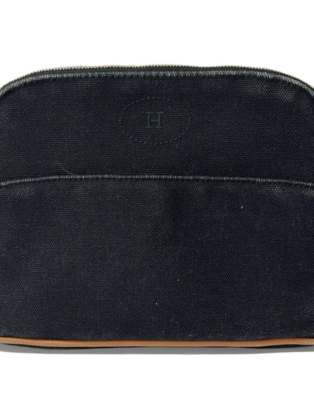 HERMES Black Canvas Leather None Pouch